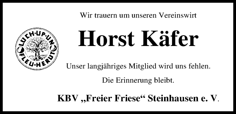  Traueranzeige für Horst Käfer vom 30.09.2016 aus Nordwest-Zeitung