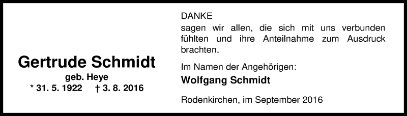 Traueranzeigen Von Gertrude Schmidt Nordwest Trauer De