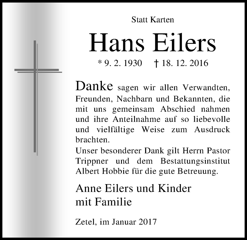 Traueranzeigen Von Hans Eilers Nordwest Trauer De