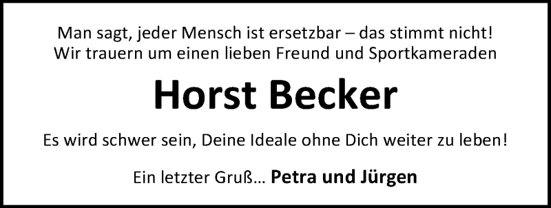  Traueranzeige für Horst Becker vom 19.01.2017 aus Nordwest-Zeitung