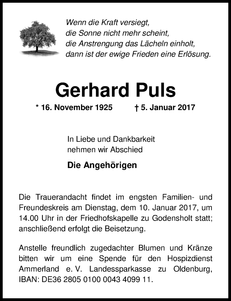 Traueranzeigen Von Gerhard Puls Nordwest Trauer De