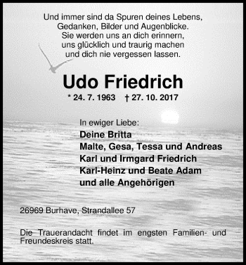 Traueranzeigen Von Udo Friedrich Nordwest Trauer De