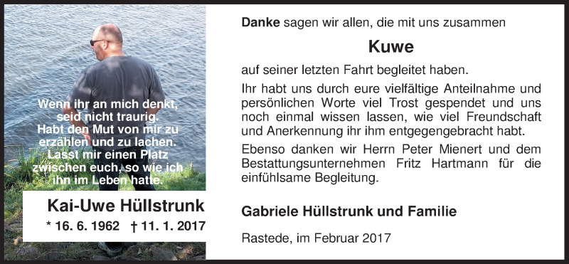  Traueranzeige für Kai-Uwe Hüllstrunk vom 18.02.2017 aus Nordwest-Zeitung