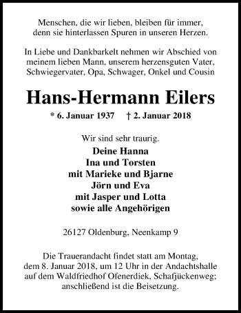 Traueranzeigen Von Hans Hermann Eilers Nordwest Trauer De