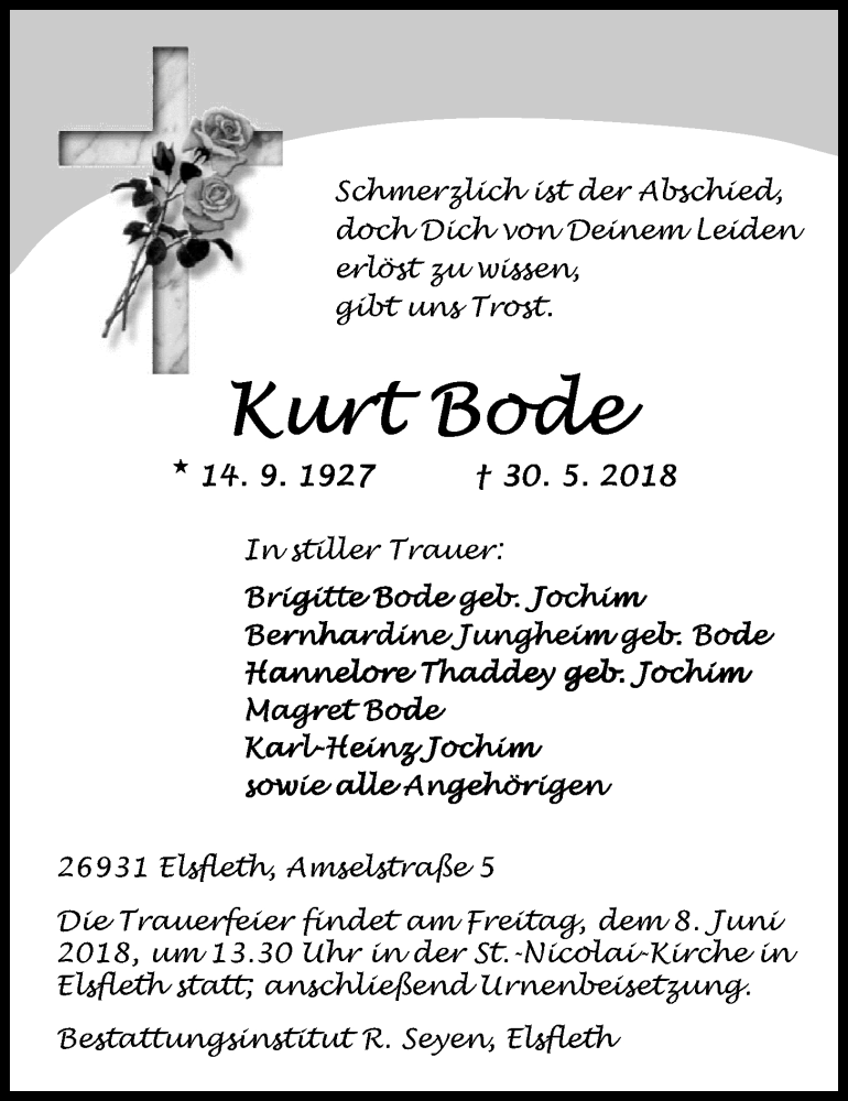 Traueranzeigen Von Kurt Bode Nordwest Trauer De