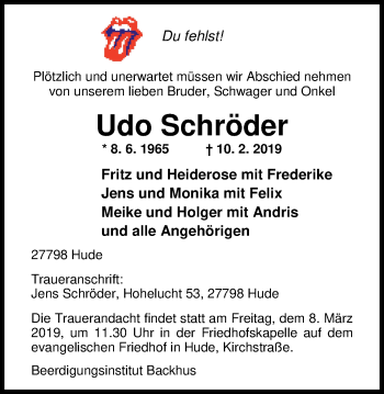 Traueranzeigen Von Udo Schr Der Nordwest Trauer De