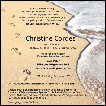 Traueranzeigen Von Christine Cordes Nordwest Trauer De