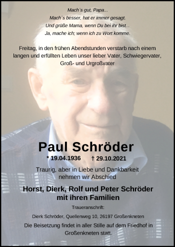 Traueranzeigen Von Paul Schr Der Nordwest Trauer De