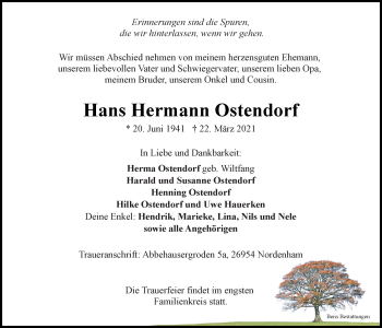 Traueranzeigen Von Hans Hermann Ostendorf Nordwest Trauer De