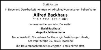 Traueranzeigen Von Alfred Backhaus Nordwest Trauer De