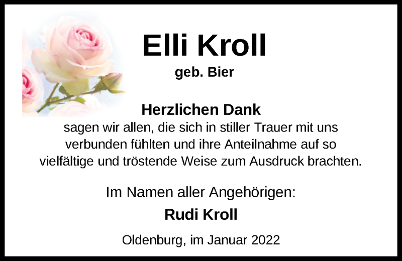 Traueranzeigen Von Elli Kroll Nordwest Trauer De