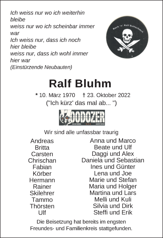 Traueranzeigen Von Ralf Bluhm Nordwest Trauer De