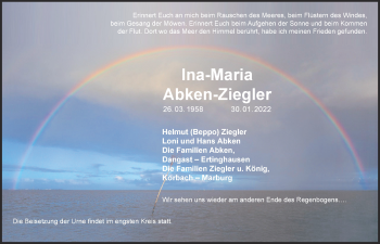 Traueranzeigen Von Ina Maria Abken Ziegler Nordwest Trauer De