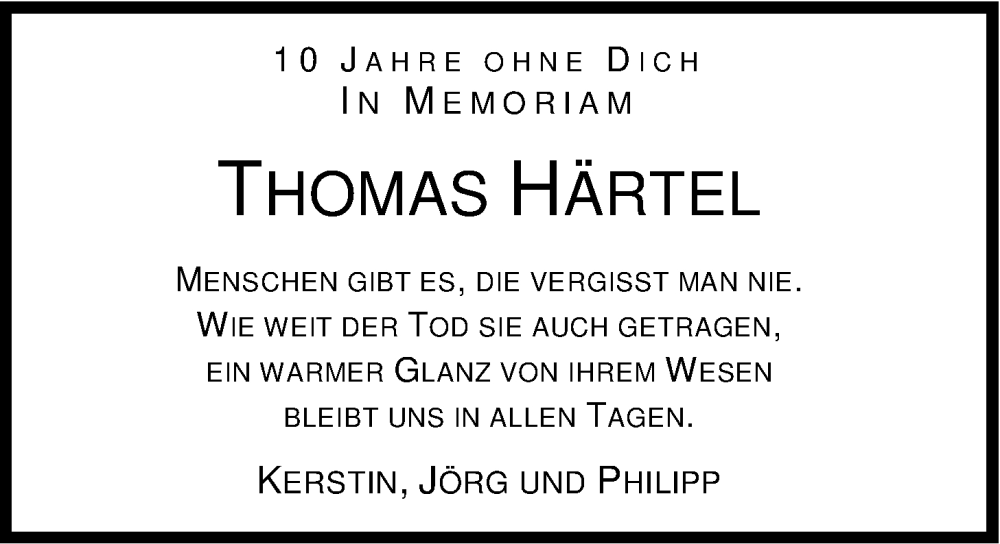  Traueranzeige für Thomas Härtel vom 27.05.2022 aus Nordwest-Zeitung