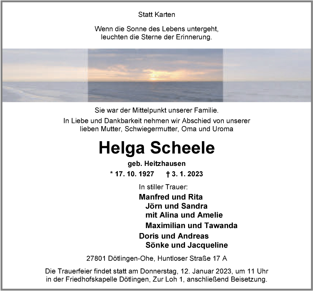 Traueranzeigen Von Helga Scheele Nordwest Trauer De