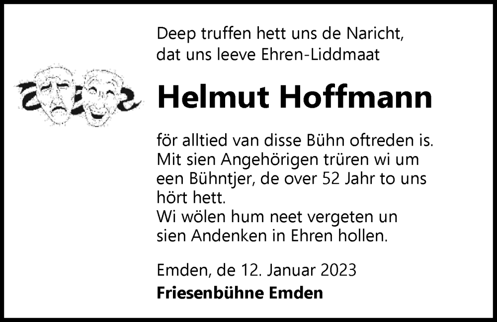 Traueranzeigen Von Helmut Hoffmann Nordwest Trauer De