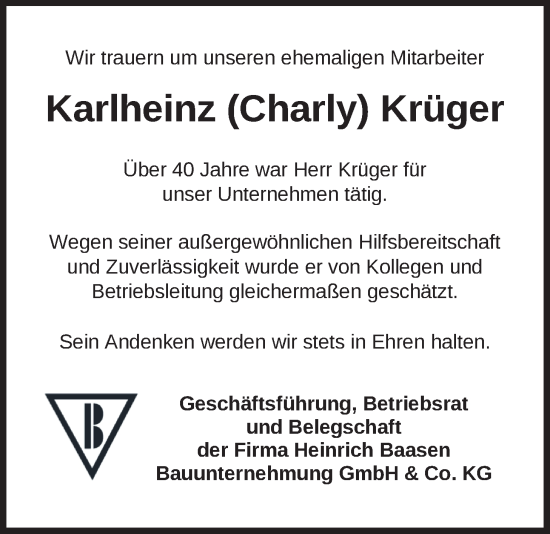 Traueranzeigen von Karlheinz Krüger nordwest trauer de