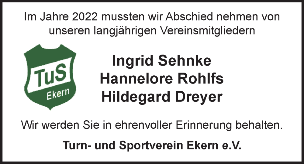 Traueranzeigen Von Turn Und Sportverein Ekern E V Nimmt Abschied Von