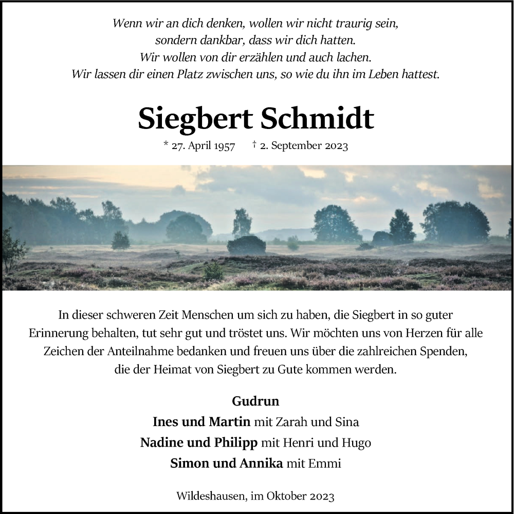 Traueranzeigen Von Siegbert Schmidt Nordwest Trauer De