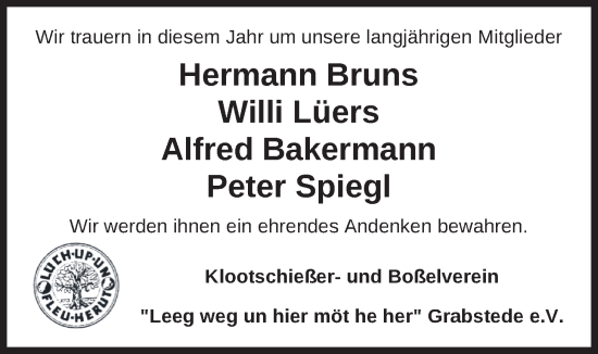 Traueranzeige von Hermann Bruns von Nordwest-Zeitung