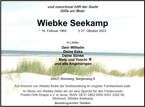 Traueranzeigen Von Wiebke Seekamp Nordwest Trauer De