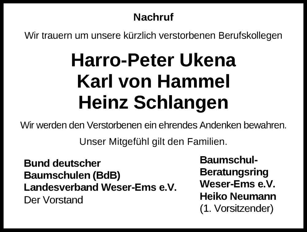 Traueranzeigen Von Harro Gerd Ukena Nordwest Trauer De