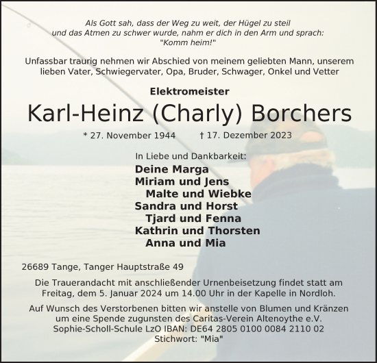 Traueranzeigen Von Karl Heinz Borchers Nordwest Trauer De