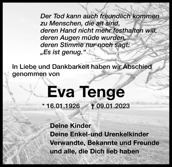 Traueranzeigen Von Eva Tenge Nordwest Trauer De