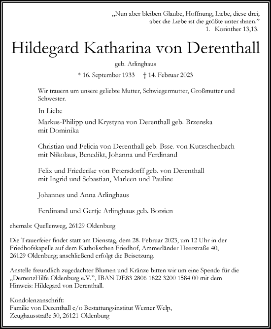 Traueranzeigen Von Hildegard Katharina Von Derenthall Nordwest Trauer De