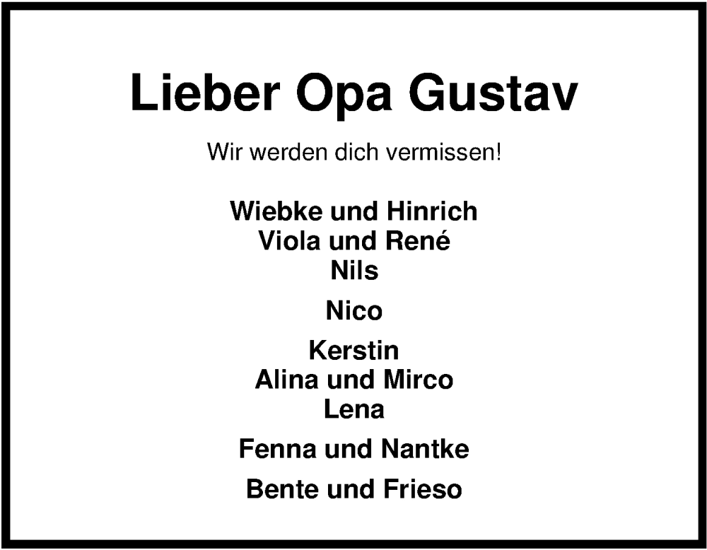 Traueranzeigen Von Gustav Kappelmann Nordwest Trauer De