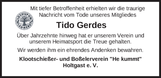 Traueranzeigen Von Tido Gerdes Nordwest Trauer De