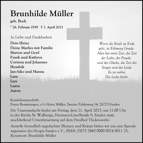 Traueranzeigen von Brunhilde Müller nordwest trauer de