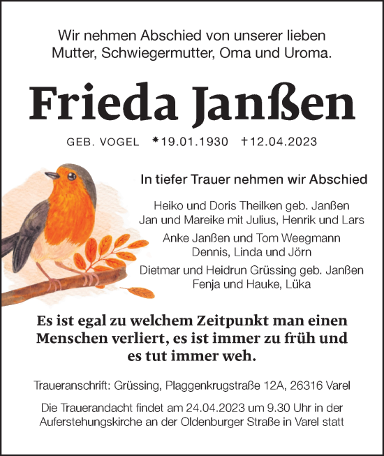 Traueranzeigen Von Frieda Jan En Nordwest Trauer De