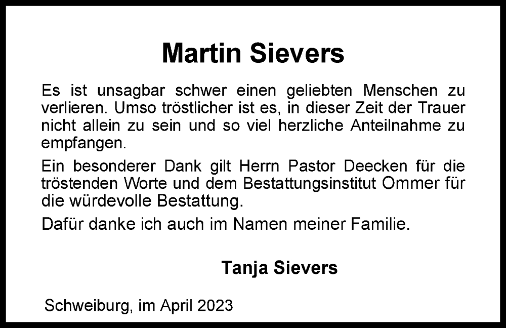 Traueranzeigen Von Martin Sievers Nordwest Trauer De