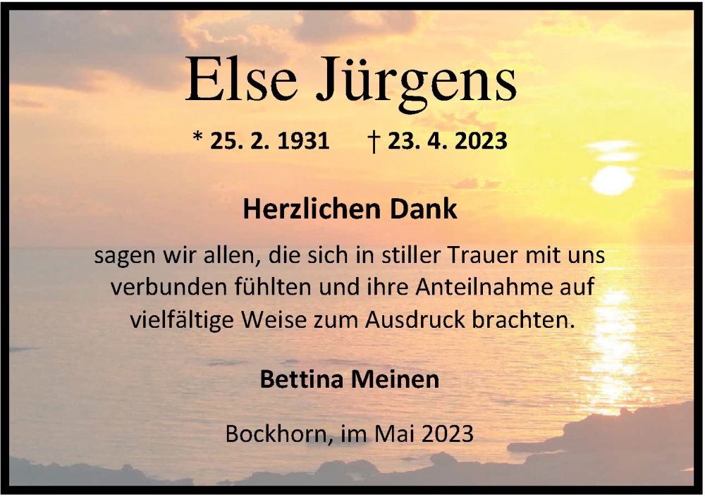 Traueranzeigen Von Else J Rgens Nordwest Trauer De