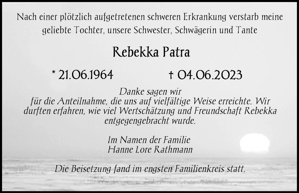 Traueranzeigen Von Rebekka Patra Nordwest Trauer De