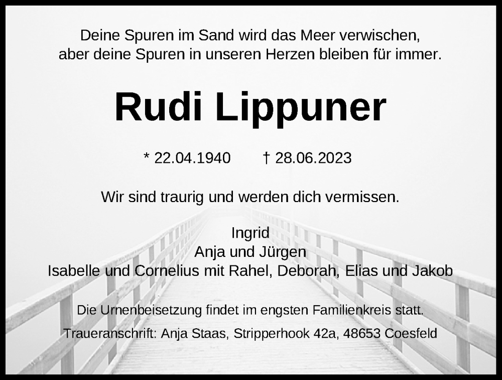 Traueranzeigen Von Rudi Lippuner Nordwest Trauer De