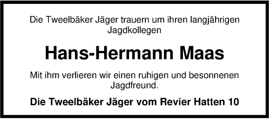 Traueranzeige von Hans-Hermann Maas Jäger von Nordwest-Zeitung