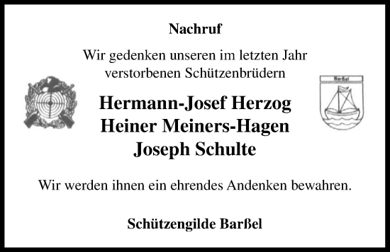 Traueranzeige von Heiner Meiners-Hagen von Nordwest-Zeitung