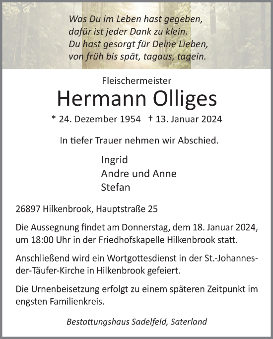 Traueranzeigen Von Hermann Olliges Nordwest Trauer De