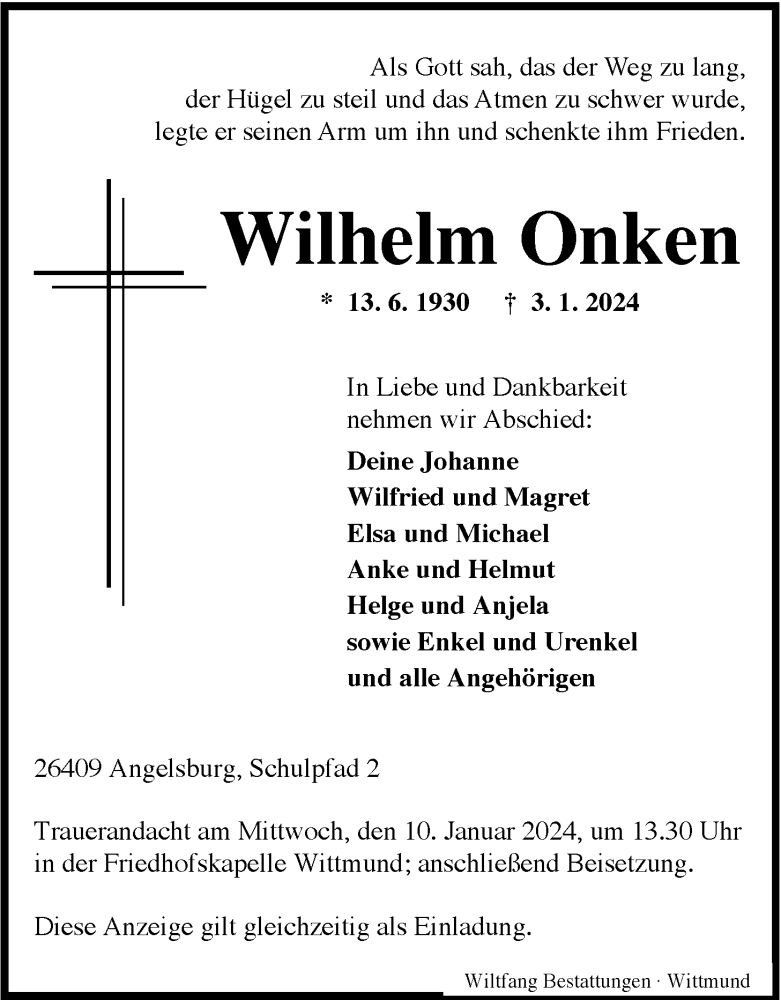 Traueranzeigen Von Wilhelm Onken Nordwest Trauer De