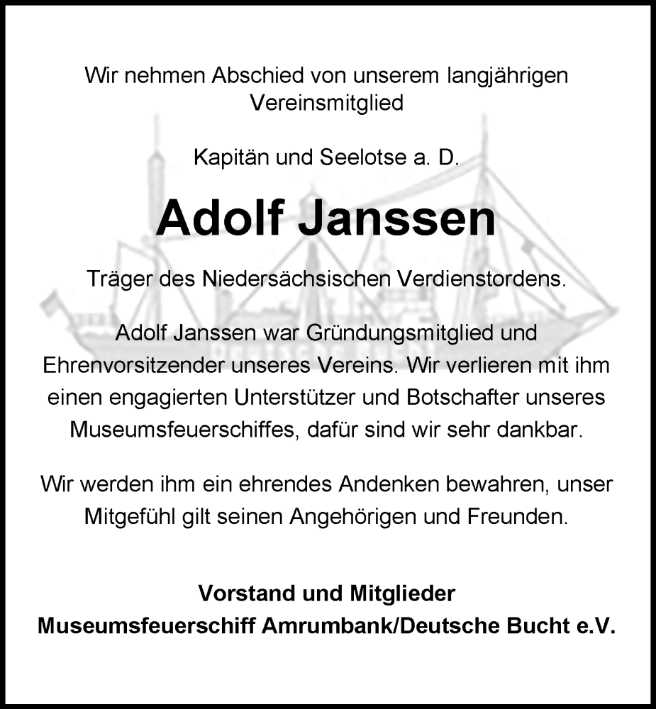 Traueranzeigen Von Adolf Janssen Nordwest Trauer De