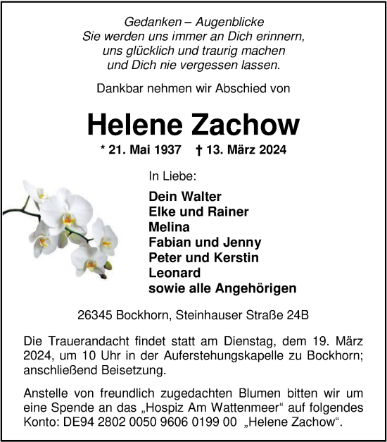 Traueranzeigen Von Helene Zachow Nordwest Trauer De