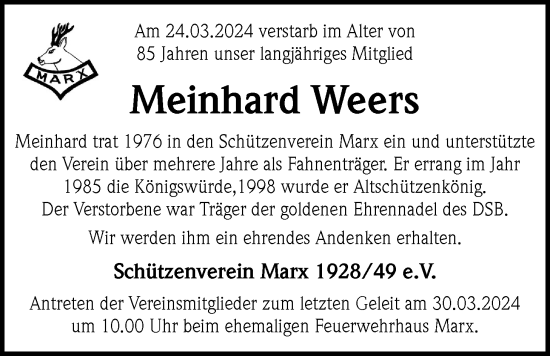 Traueranzeige von Meinhard Weers von WZ/JW/AH