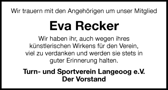 Traueranzeigen Von Eva Recker Nordwest Trauer De