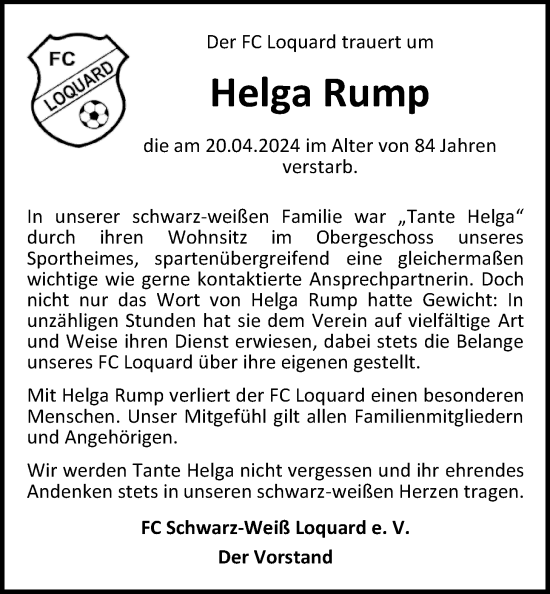 Traueranzeige von Helga Rump von Emder Zeitung
