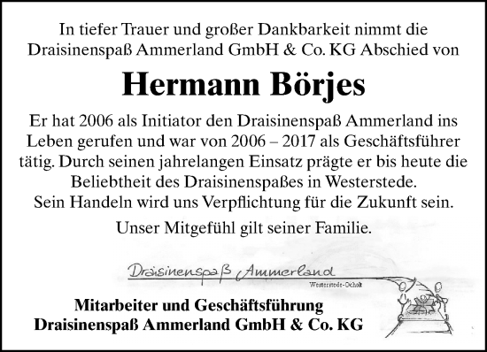 Traueranzeige von Hermann Börjes von Nordwest-Zeitung