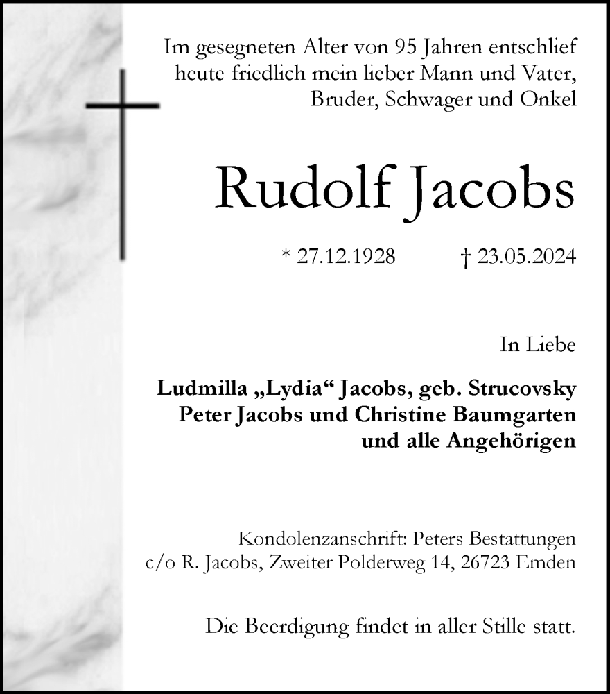 Traueranzeigen Von Rudolf Jacobs Nordwest Trauer De