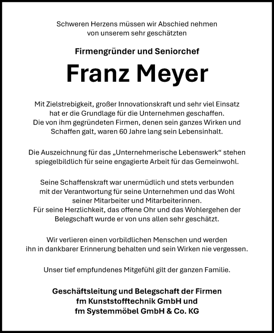 Traueranzeigen Von Franz Meyer Nordwest Trauer De