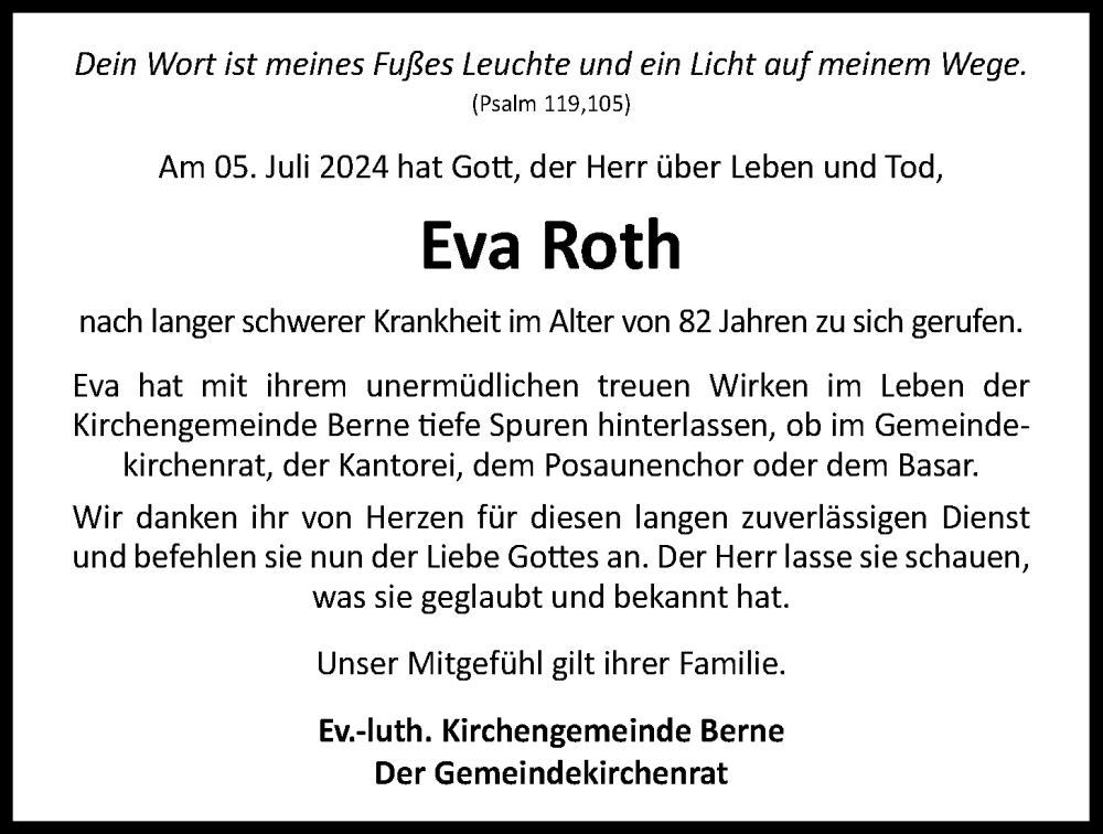 Traueranzeigen Von Eva Roth Nordwest Trauer De